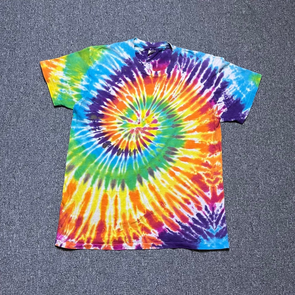 Vintage Hanes Tie Dye Shirt Large Rainbow Spiral Hippie Psychedelic Tee 90s